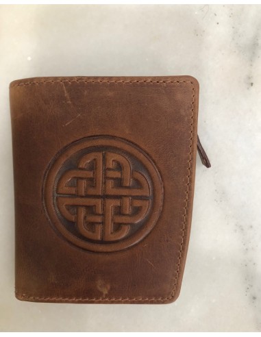 Women's red leather wallet with embossed Celtic knot