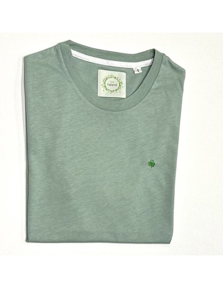 GRANITE GREEN T-SHIRT WITH EMBROIDERED TREBOL