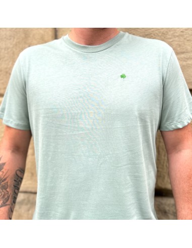 GRANITE GREEN T-SHIRT WITH EMBROIDERED TREBOL