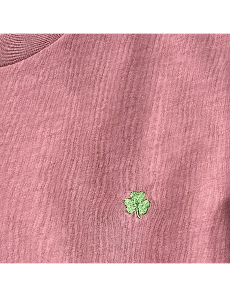 DARK PINK T-SHIRT WITH EMBROIDERED TREFOIL