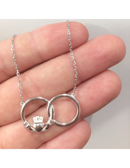 Colgante Claddagh con aros entrelazados plata