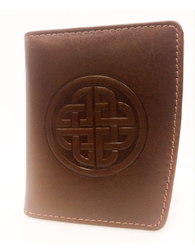 Women's red leather wallet with embossed Celtic knot